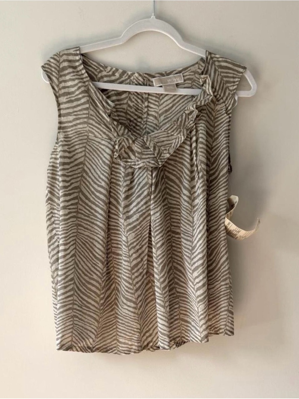 NWT Michael Kors Zebra Print Ruffle Neck Sleeveless Blouse M